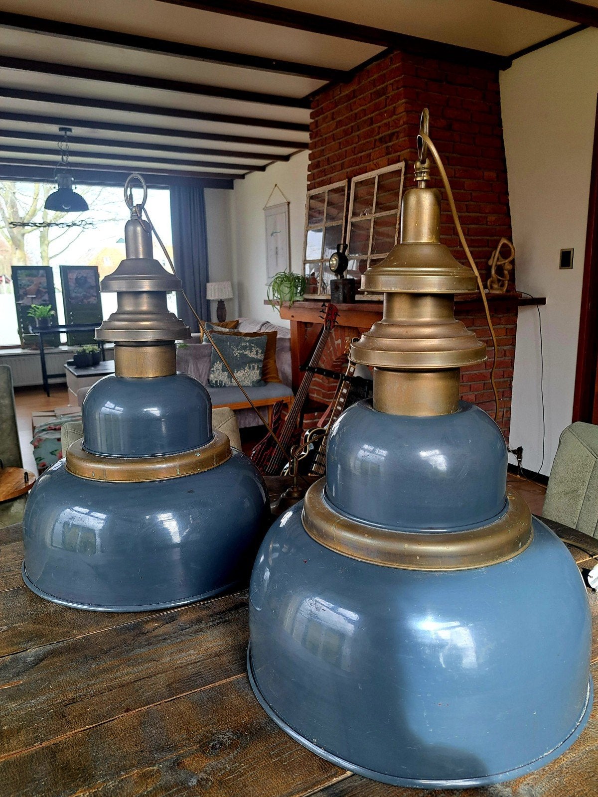 Geëmailleerde industriële hanglamp, Antiek en Kunst, Ophalen