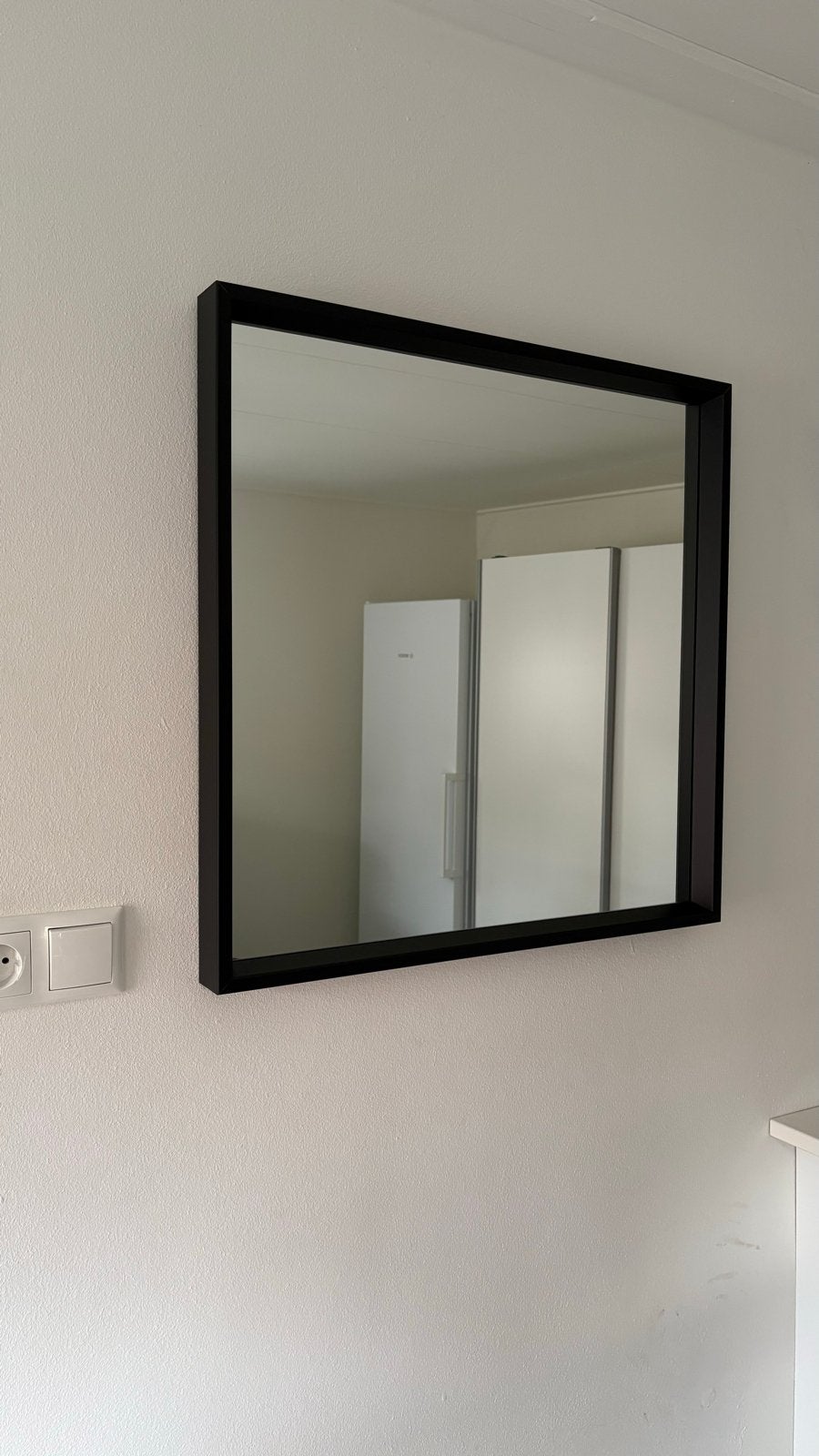 IKEA NISSREDAL Spiegel, zwart, 65x65 cm, Ophalen, Vierkant, Zo goed als nieuw, Minder dan 100 cm