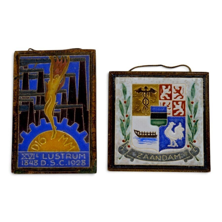 Vier De Porceleyne Fles cloisonné tegels, Ophalen of Verzenden