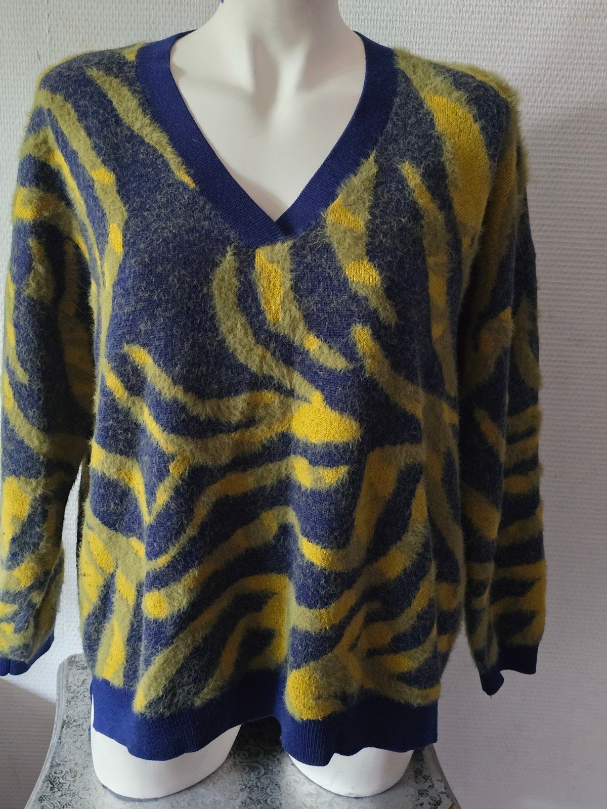 Sandwich dames Trui XXL - Zebraprint Geel/Blauw, Meerkleurig, Maat 46/48 (XL) of groter, Ophalen of Verzenden, Sandwich