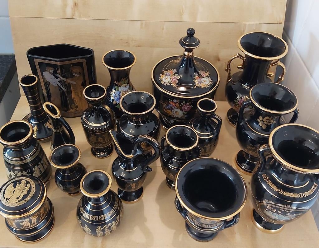 Exclusief Grieks Servies - Zwart met 24k Goudverf (88 items), Ophalen, Gebruikt, Overige stijlen