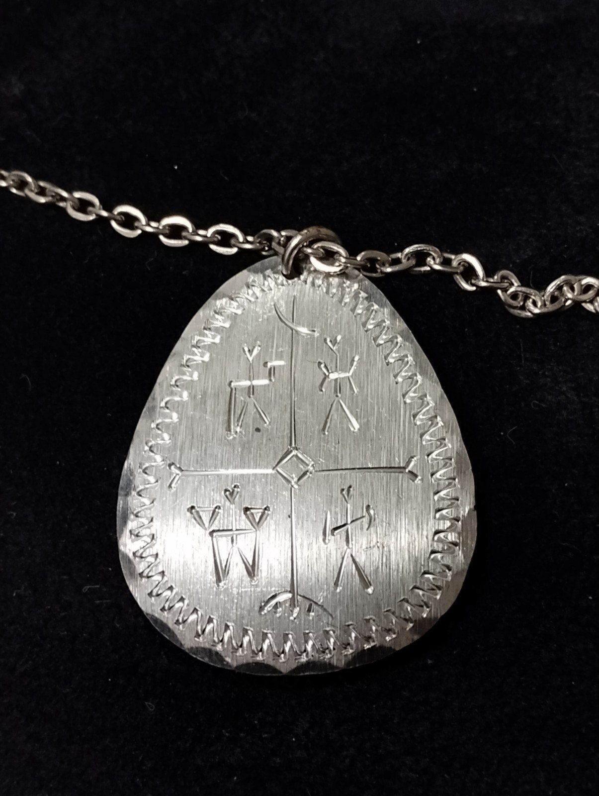Vintage jaren 70 Sami Jokkmokks tinnen hanger met ketting, Ophalen of Verzenden, Overige materialen