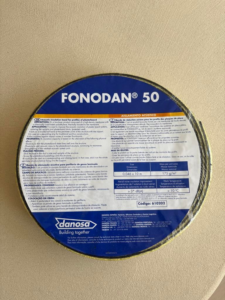 Fonodan 50 akoestische isolatieband nieuw in verpakking, Minder dan 4 cm, Overige materialen, Nieuw, Ophalen of Verzenden