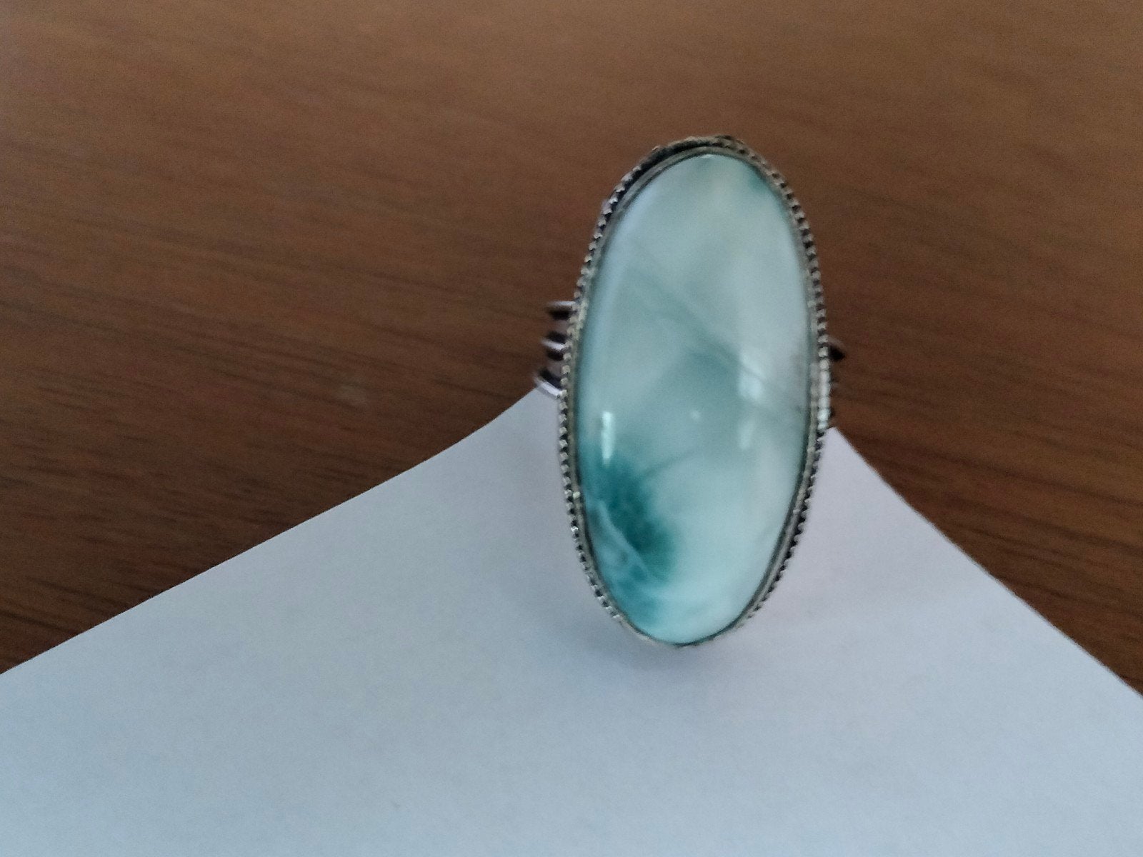 zilveren ring met larimar maat 19, 19 tot 20, Nieuw, Met edelsteen, Dame