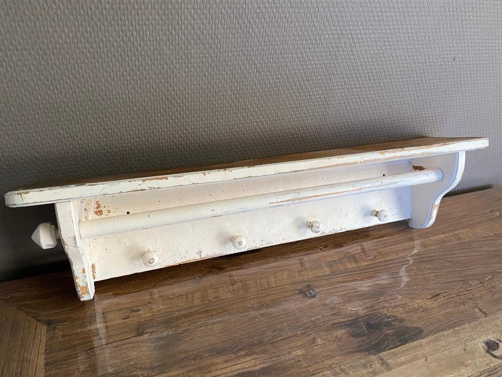 Brocante sleets regaal/keukenrek wit - vier haken, Antiek en Kunst, Ophalen of Verzenden