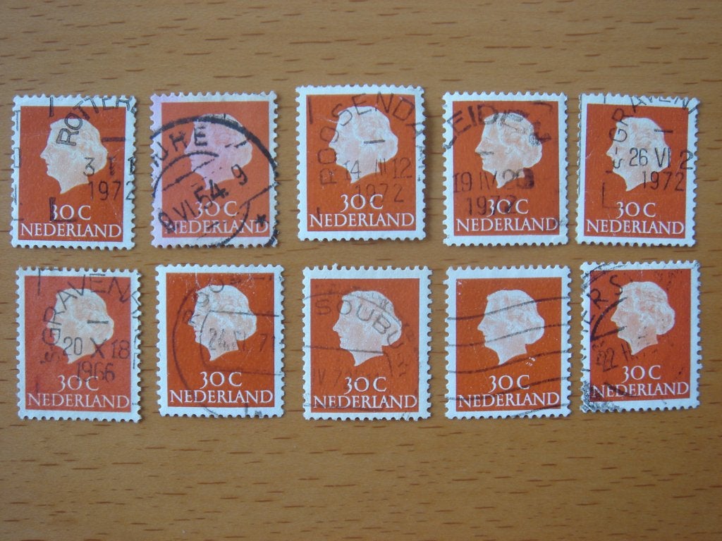 Juliana en profil 10x NVPH 624 – 30 cent  Gestempeld, Ophalen of Verzenden, Na 1940, Gestempeld