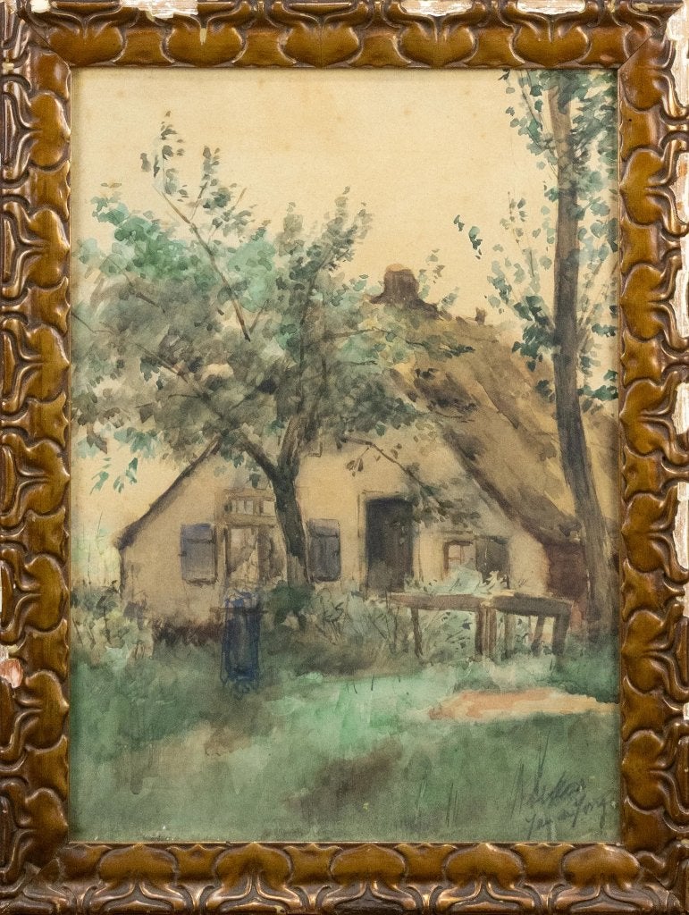 Jan de Jong (1864-1901), schilderij van boerderij., Ophalen of Verzenden
