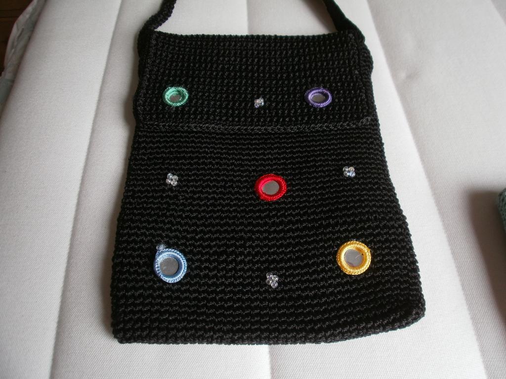 TASJE ZWART GEHAAKT VINTAGE ITALIA MET SPIEGELTJES, Sieraden, Tassen en Uiterlijk, Tassen | Damestassen, Ophalen of Verzenden