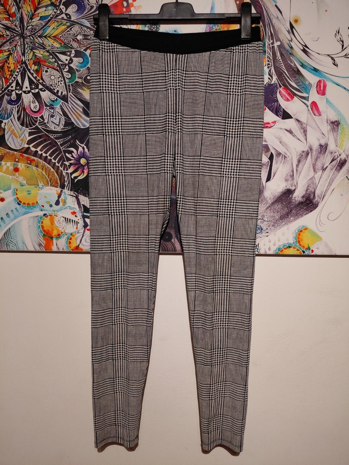 Travelstof broek maat 42 - Zwart/Wit Pied-de-poule, Zwart, Maat 42/44 (L), Ophalen of Verzenden, Zo goed als nieuw