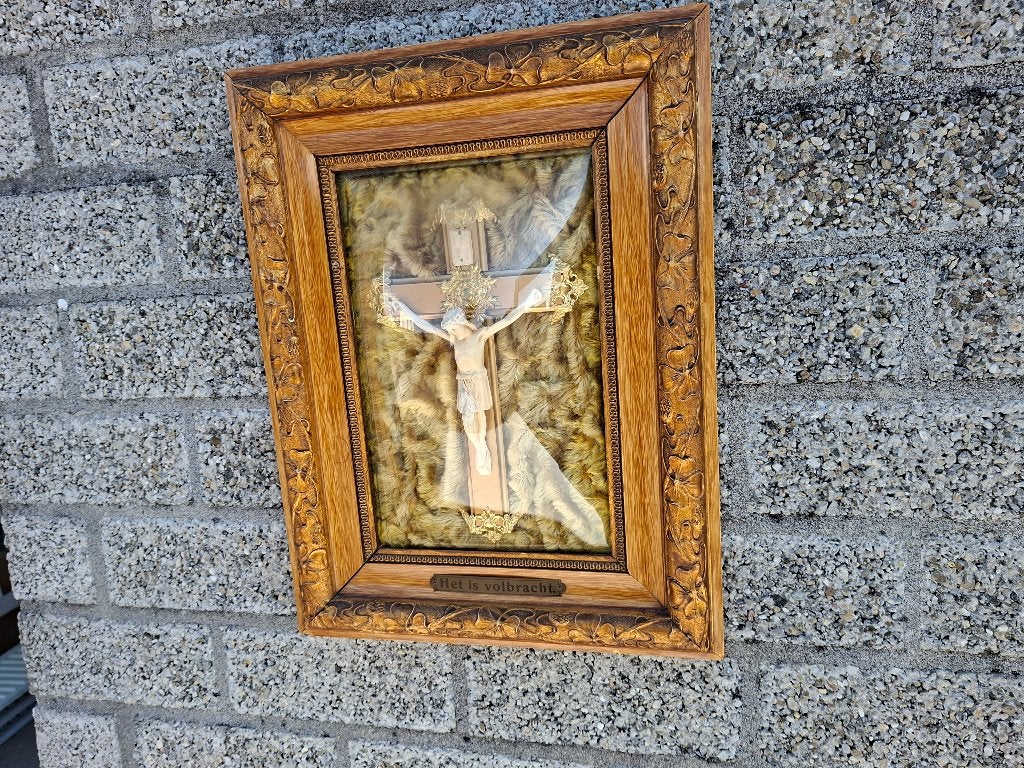 antiek schilderij christus aan het kruis het is volbracht, Antiek en Kunst, Ophalen of Verzenden