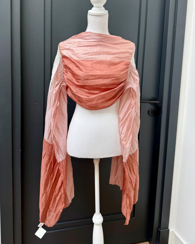 Nieuw! Romano terracotta - poederroze 100% zijden XL sjaal, Kleding | Dames, Ophalen of Verzenden, Nieuw, Sjaal