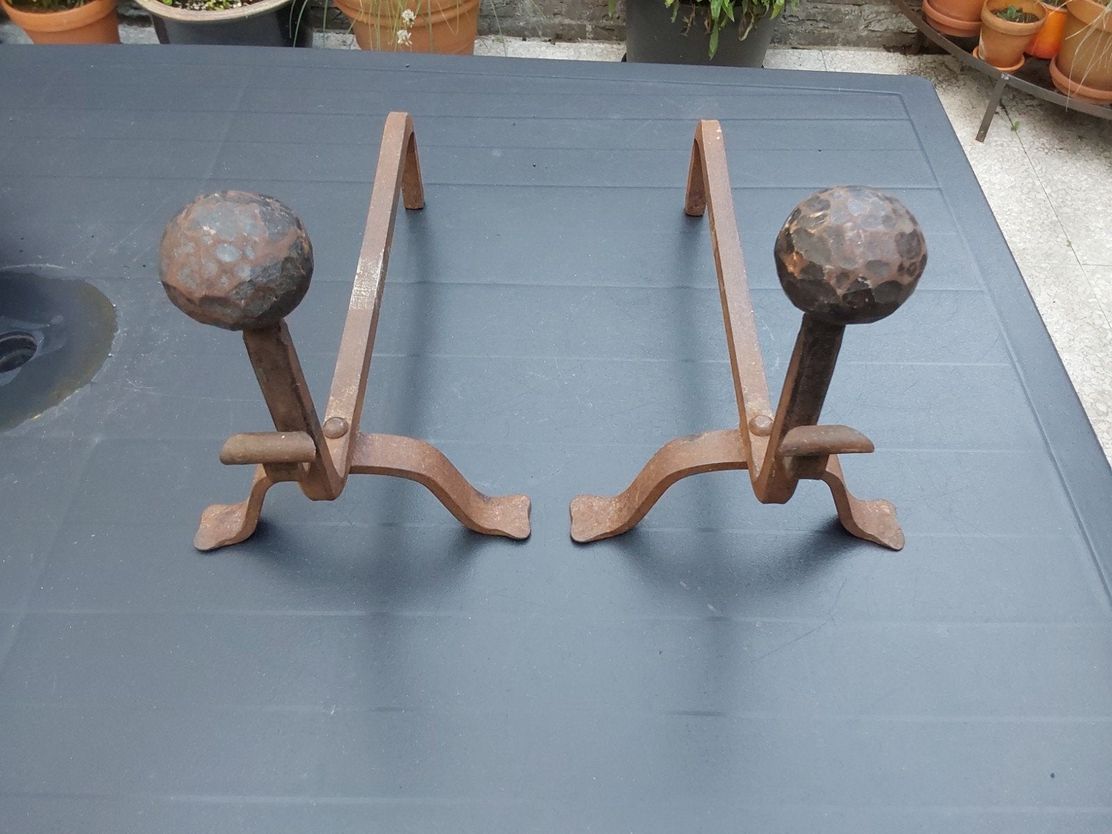 Set antieke Franse haardbokken, Ophalen of Verzenden, Gebruikt, Vrijstaande haard, Houthaard