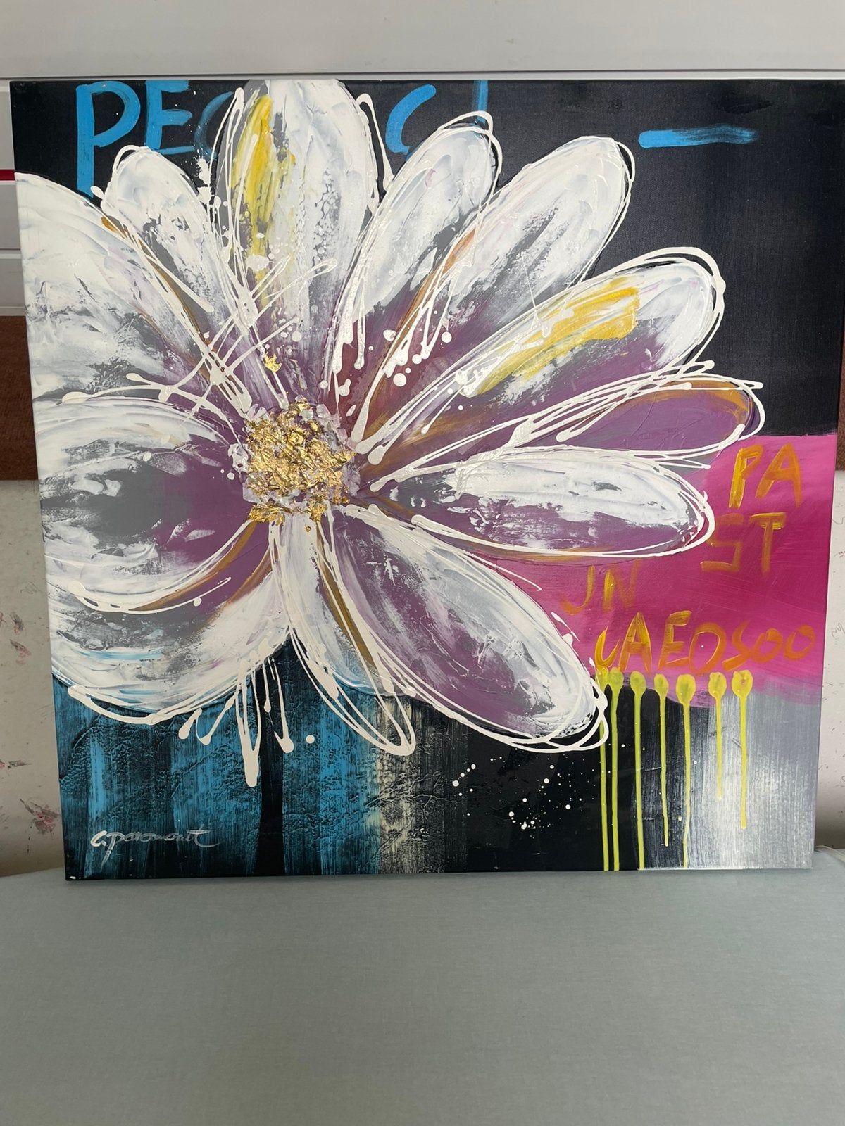 Schilderij 80 bij 80 modern. Alleen afhalen € 15, Ophalen, Gebruikt, Oorspronkelijke maker, Schilderij