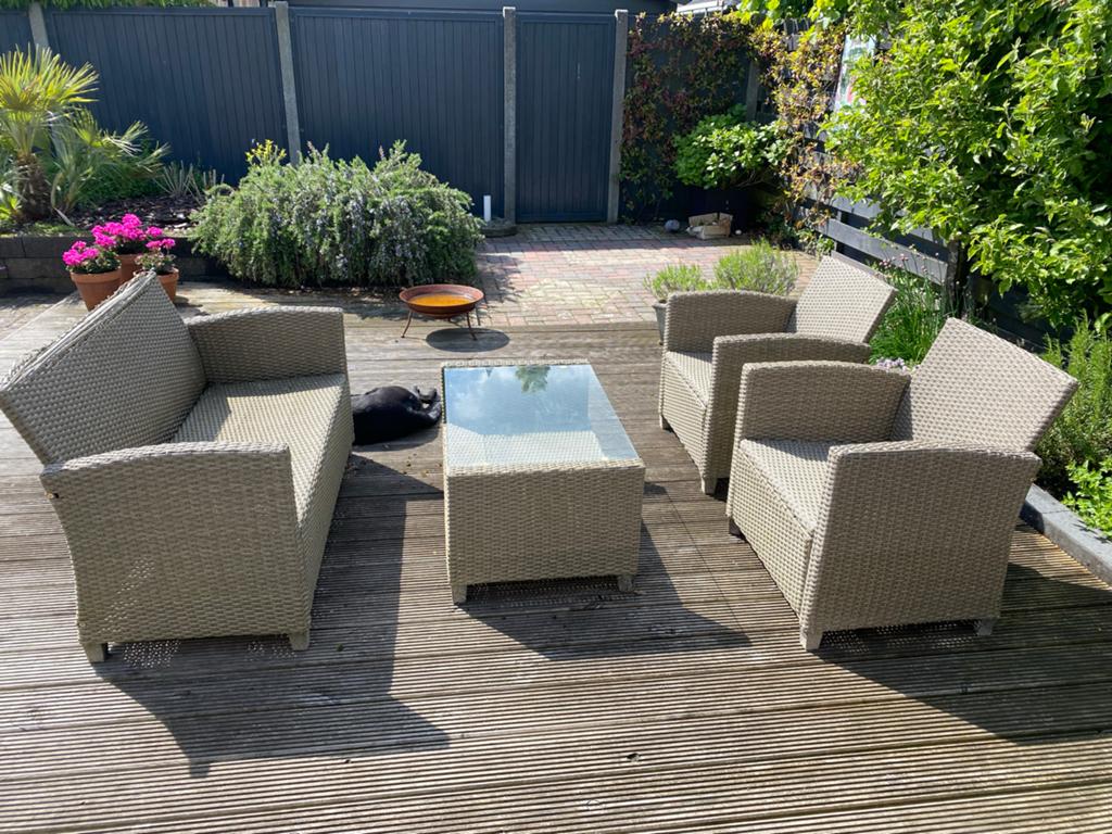 Wicker Loungeset met 2 Stoelen, Bank en Salontafel, Tuin en Terras, Ophalen, 4 zitplaatsen, Gebruikt, Loungeset