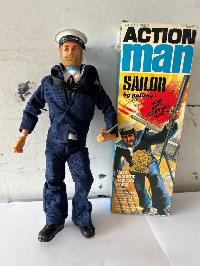 Vintage Action Man Sailor Palitoy jaren 70 doos HMS Fearless, Verzamelen, Poppetjes en Figuurtjes, Zo goed als nieuw, Verzenden