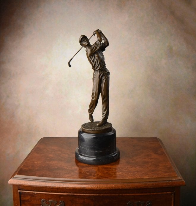 Miguel Fernando Lopez " Bronzen Golfer ", Ophalen of Verzenden, Brons, 20 - 50 cm, Gemerkt