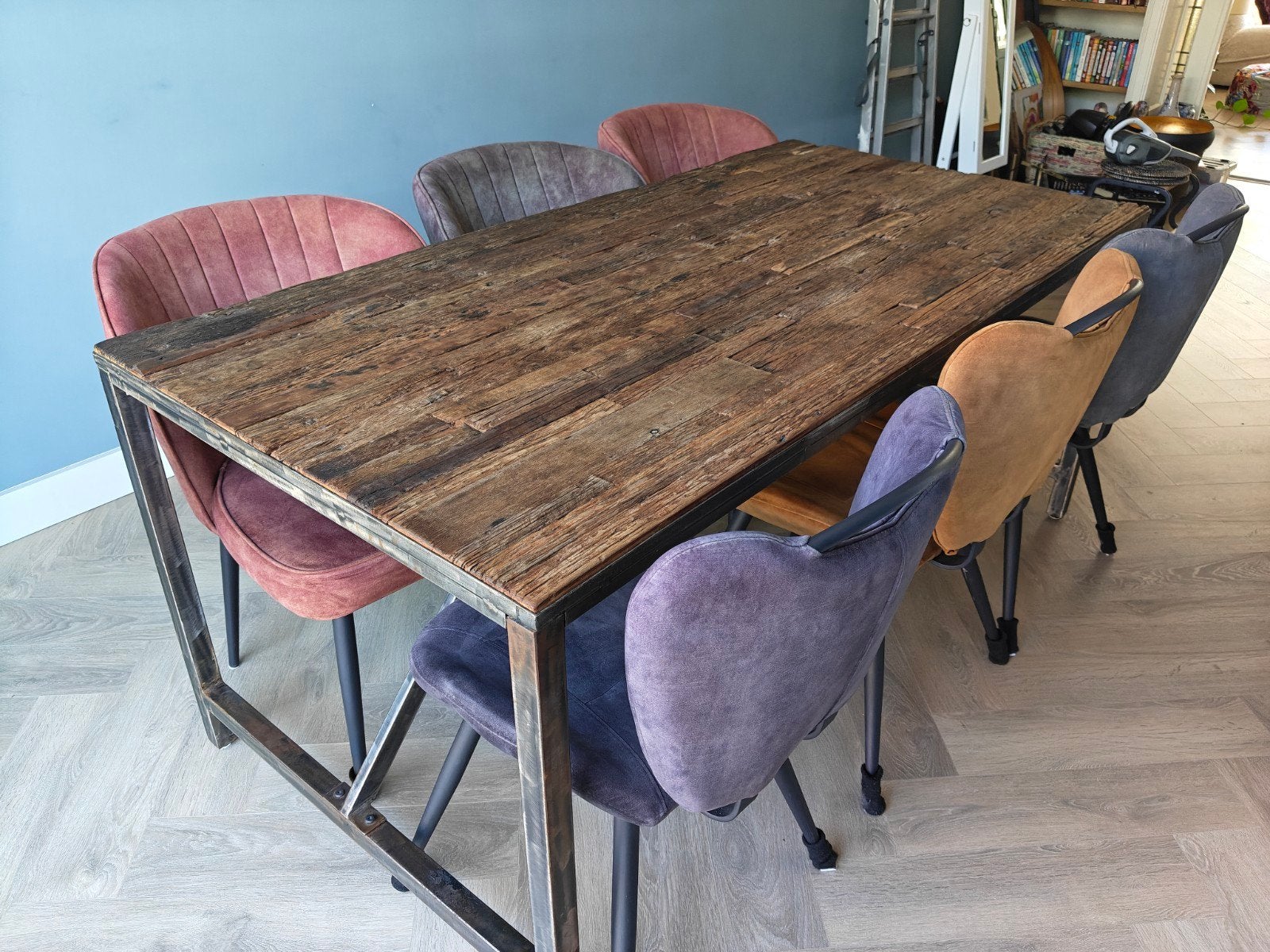Eetkamerset 180x90 cm met 6 stoelen - Den Haag, Huis en Inrichting, Tafels | Eettafels, Overige houtsoorten, Gebruikt, Vijf personen of meer