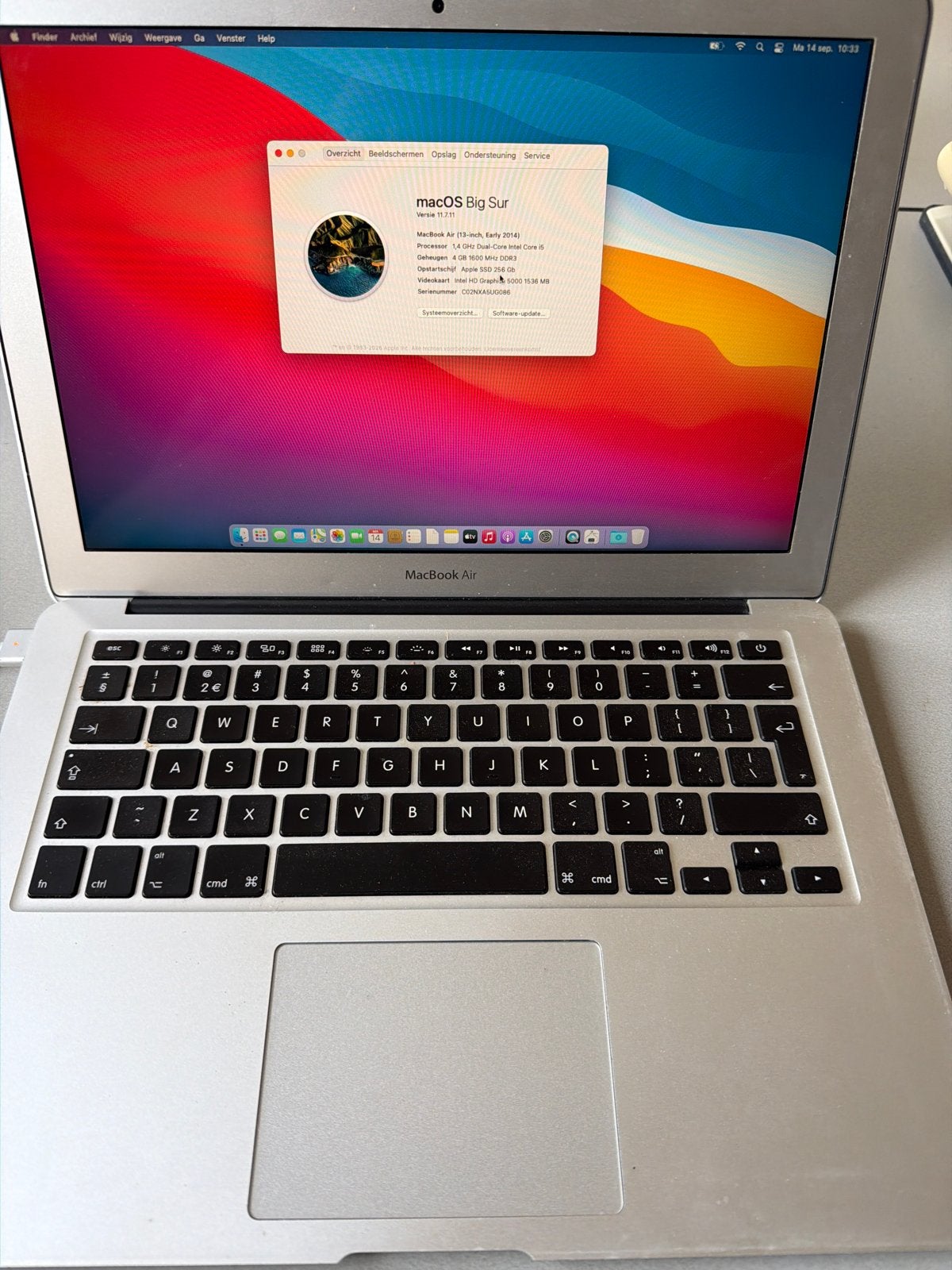 MacBook Air (13-inch, Early 2014) met macOS Big Sur, Ophalen of Verzenden, Switch Original
