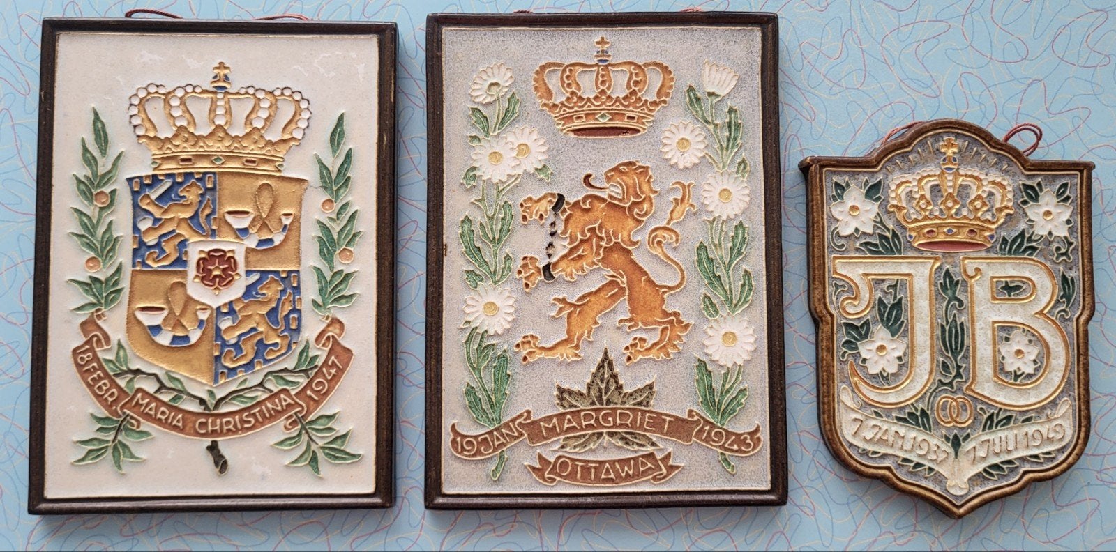 3x Vintage Delfts Blauw Gedenkborden Koninklijk Huis, Ophalen of Verzenden