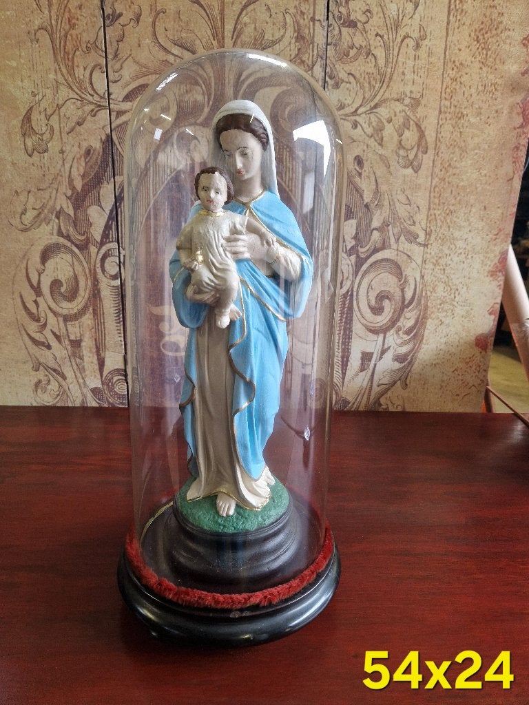antieke stolp met Mariabeeld en Jezus, Antiek en Kunst, Antiek | Religie, Ophalen of Verzenden