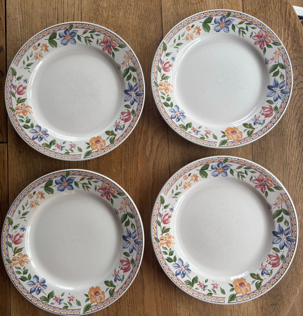 Vier vintage dinerborden Alpine Spring – Ø 27 cm, Gebruikt, Ophalen of Verzenden, Bord(en), Overige stijlen