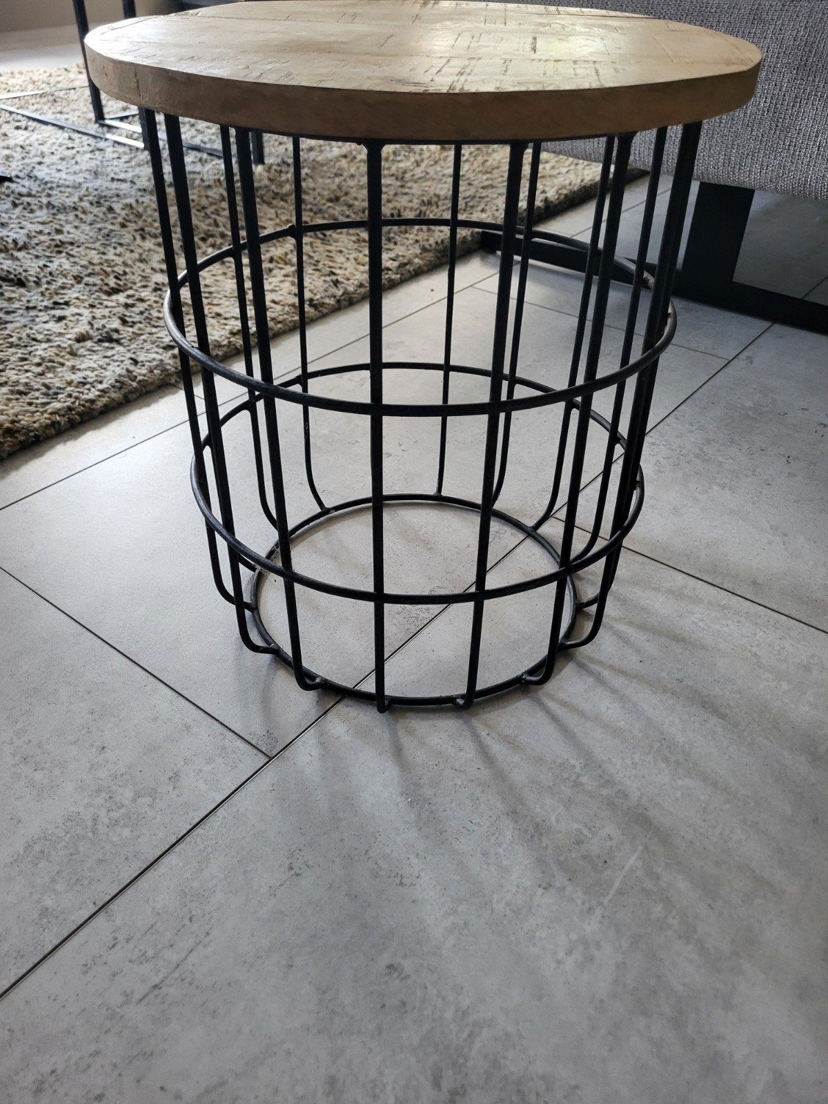 Bijzettafel zwart draadstaal met houten zitting, Ophalen, Minder dan 45 cm, Minder dan 55 cm, Gebruikt