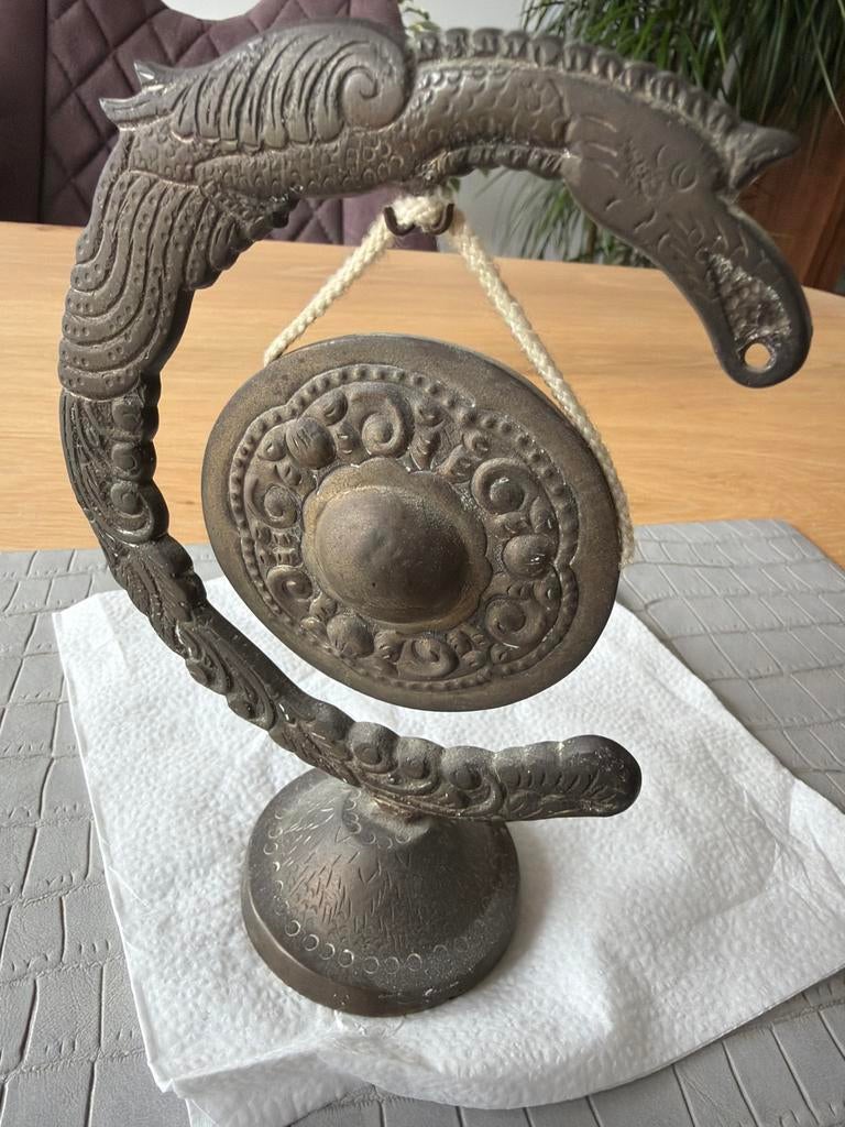 Decoratieve Gong op Standaard - Aziatische Stijl, Ophalen, Brons
