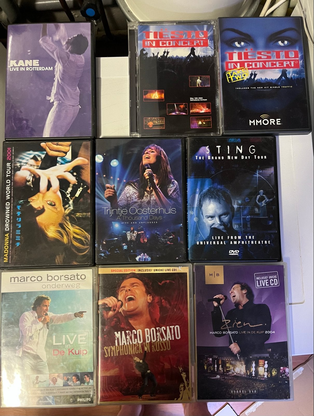 9 concert-dvd's: Tiësto, Madonna, Sting, Kane, Marco Borsato, Gebruikt, Concert, Alle leeftijden, Speciale editie