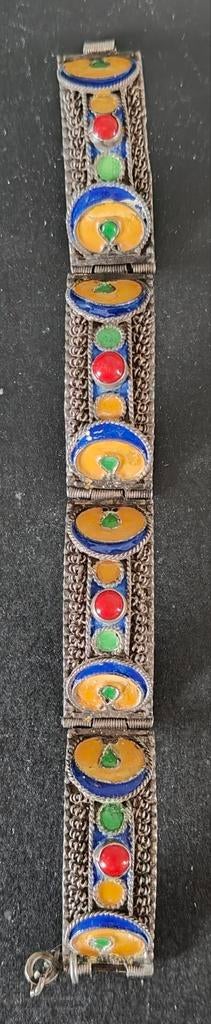 Vintage Zilveren Armband met Kleurrijk Emaille uit Nepal., Ophalen of Verzenden, Gebruikt, Zilver, Zilver