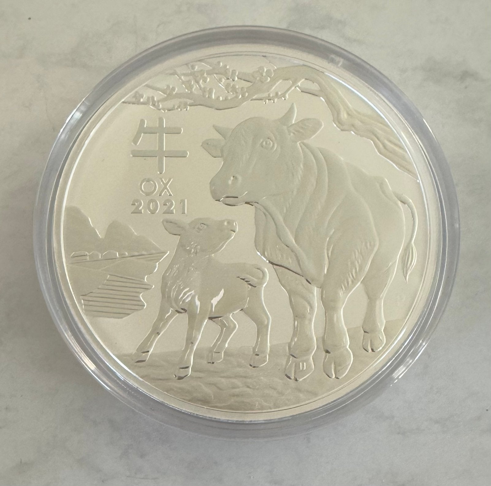 1 kilo 2021 Lunar - Year of the Cow / 999 zilver, Ophalen of Verzenden, Losse munt, Zilver