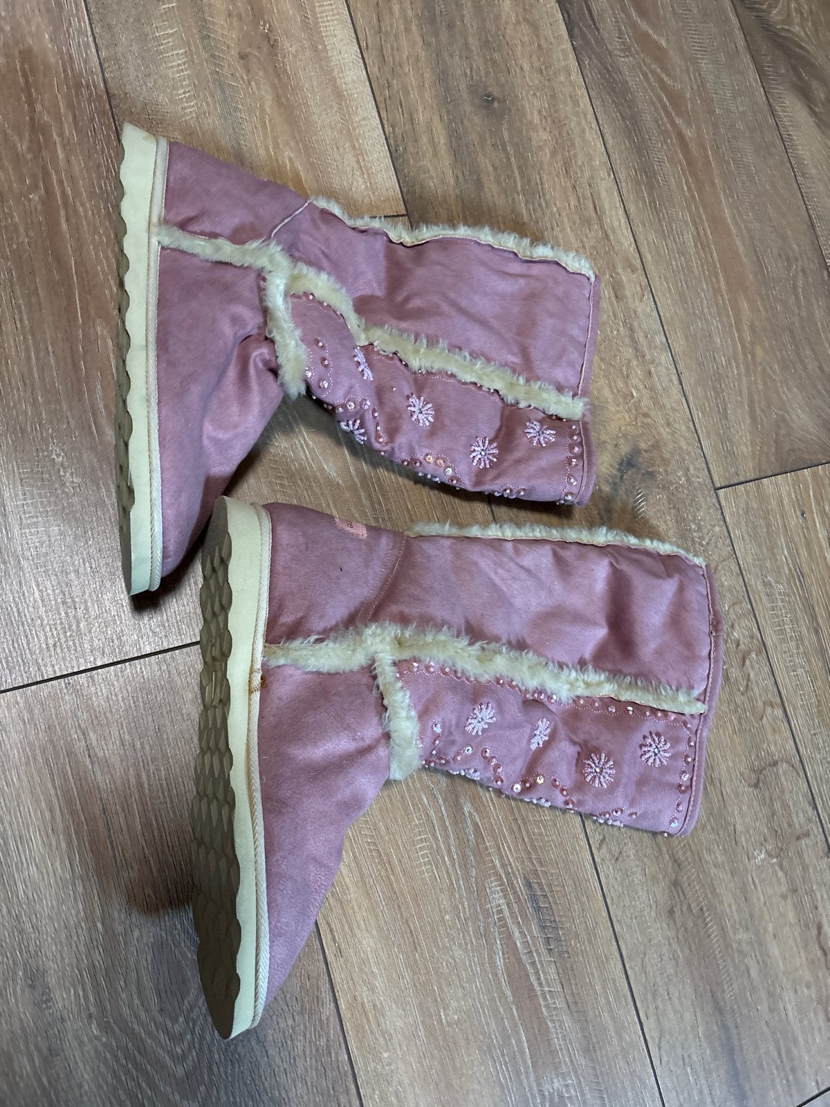 Roze laarzen mt 40 met bont en borduursels, Ophalen, Gedragen, Roze, Hoge laarzen