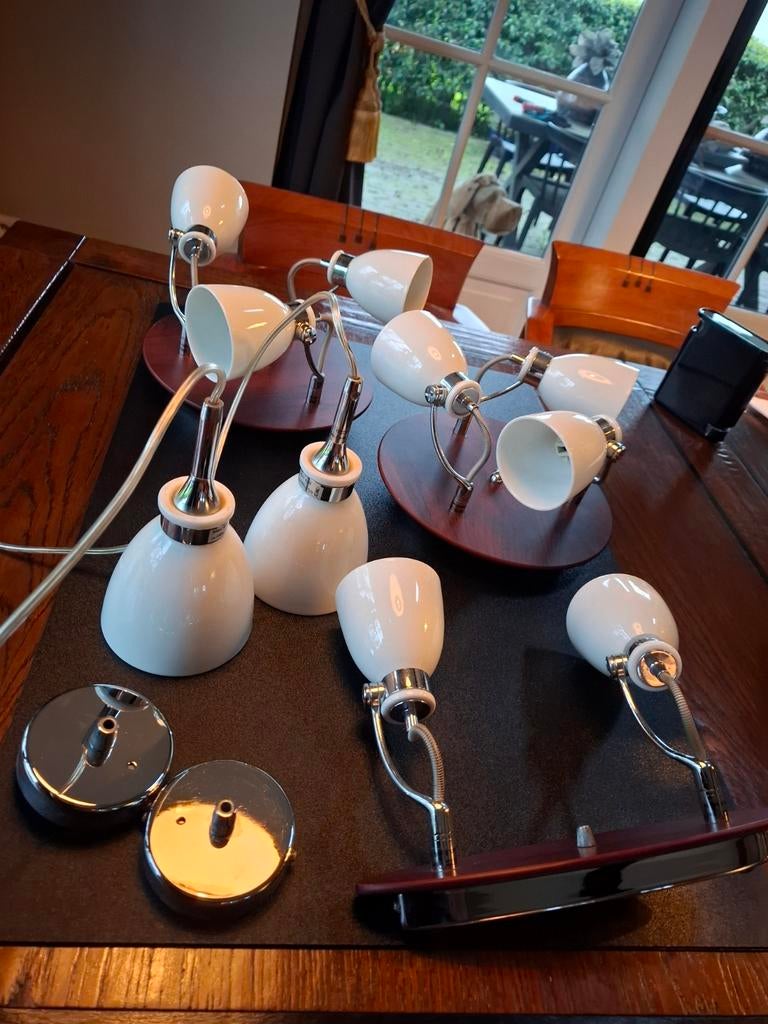 tk: luxe set SPOTS kersenhouten wandplaat/porseleinen kapjes, Ophalen of Verzenden, Zo goed als nieuw, Overige materialen, Plafondspot of Wandspot