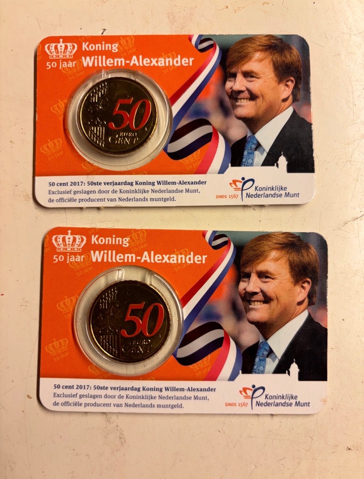 2 Coincards Koning Willem-Alexander 50 jaar (2017) KNM, Setje, Koningin Beatrix, Euro's, Ophalen of Verzenden