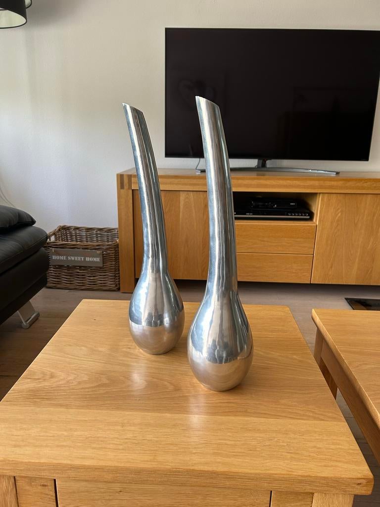Set van 2 moderne zilverkleurige vazen, Ophalen