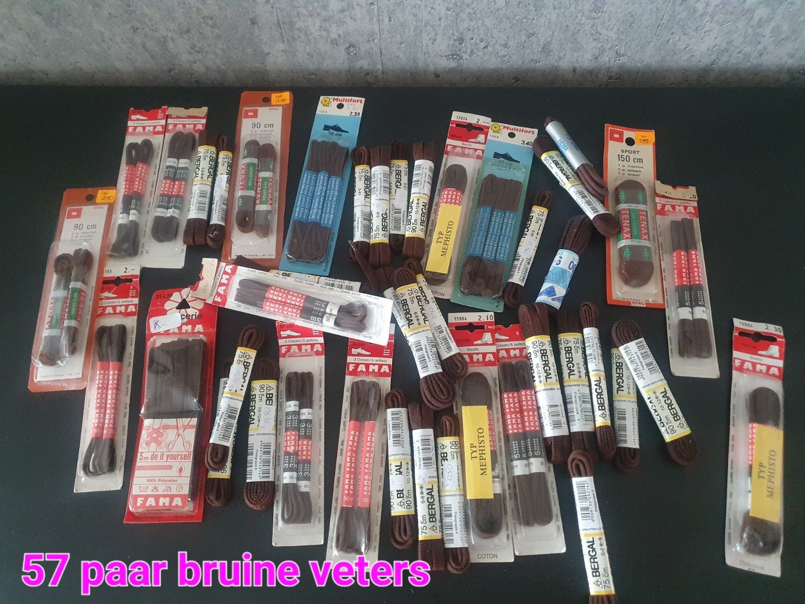 57 paar nieuwe bruine veters in diverse lengtes, Ophalen of Verzenden, Nieuw