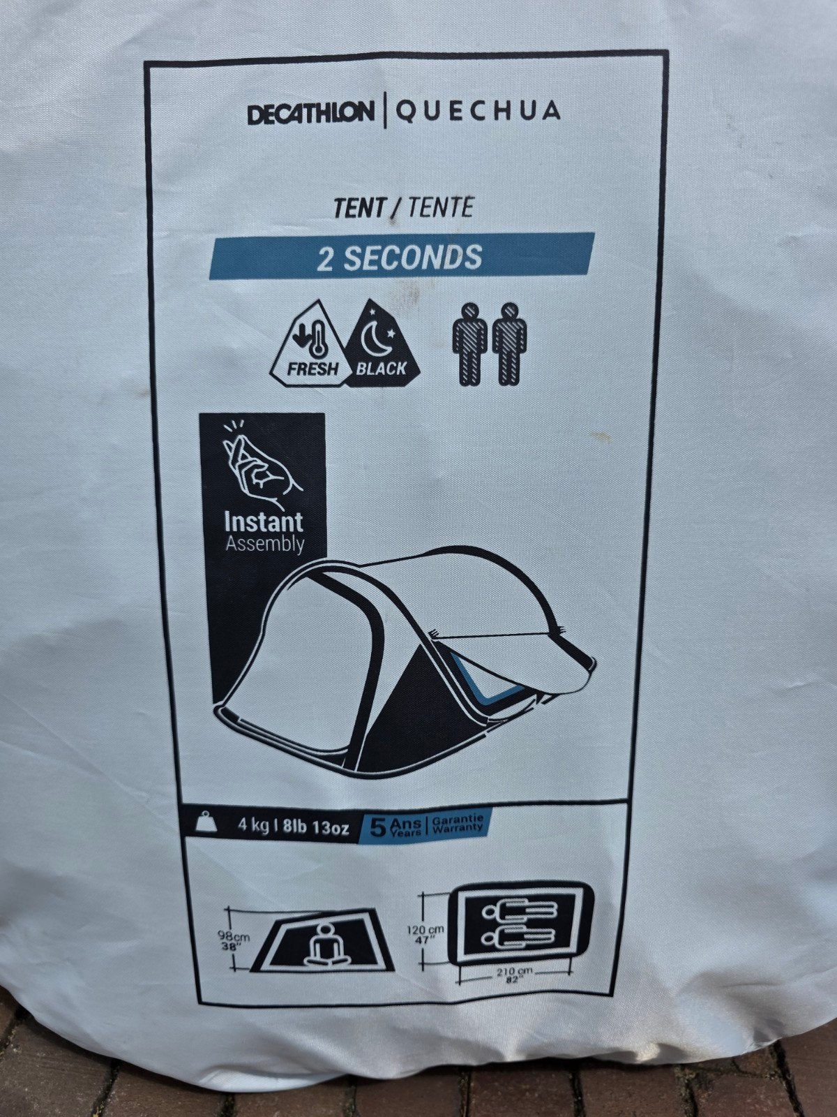 Quechua 2 Sec. tent voor 2 personen - Fresh & Black, Caravans en Kamperen, Tenten, Ophalen, Zo goed als nieuw, Tot en met 2