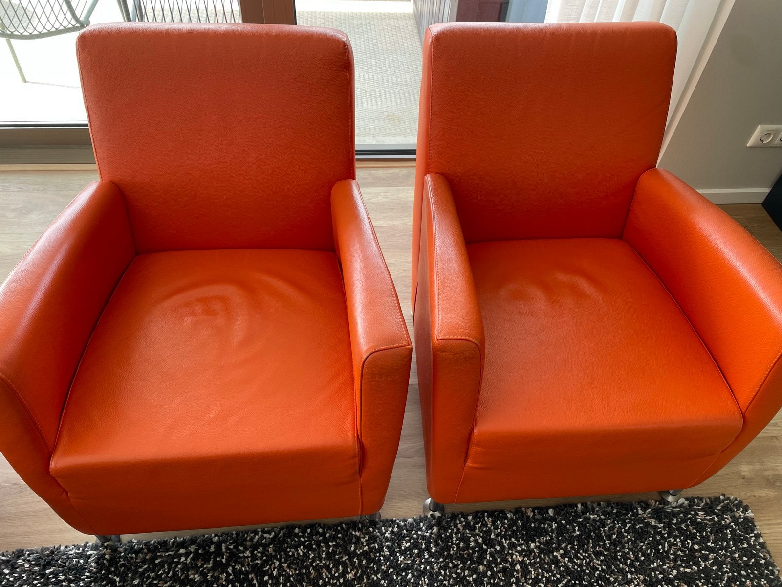 2x Oranje Leren Fauteuils - Bree's New World, Ophalen, Gebruikt, Twee, Overige kleuren