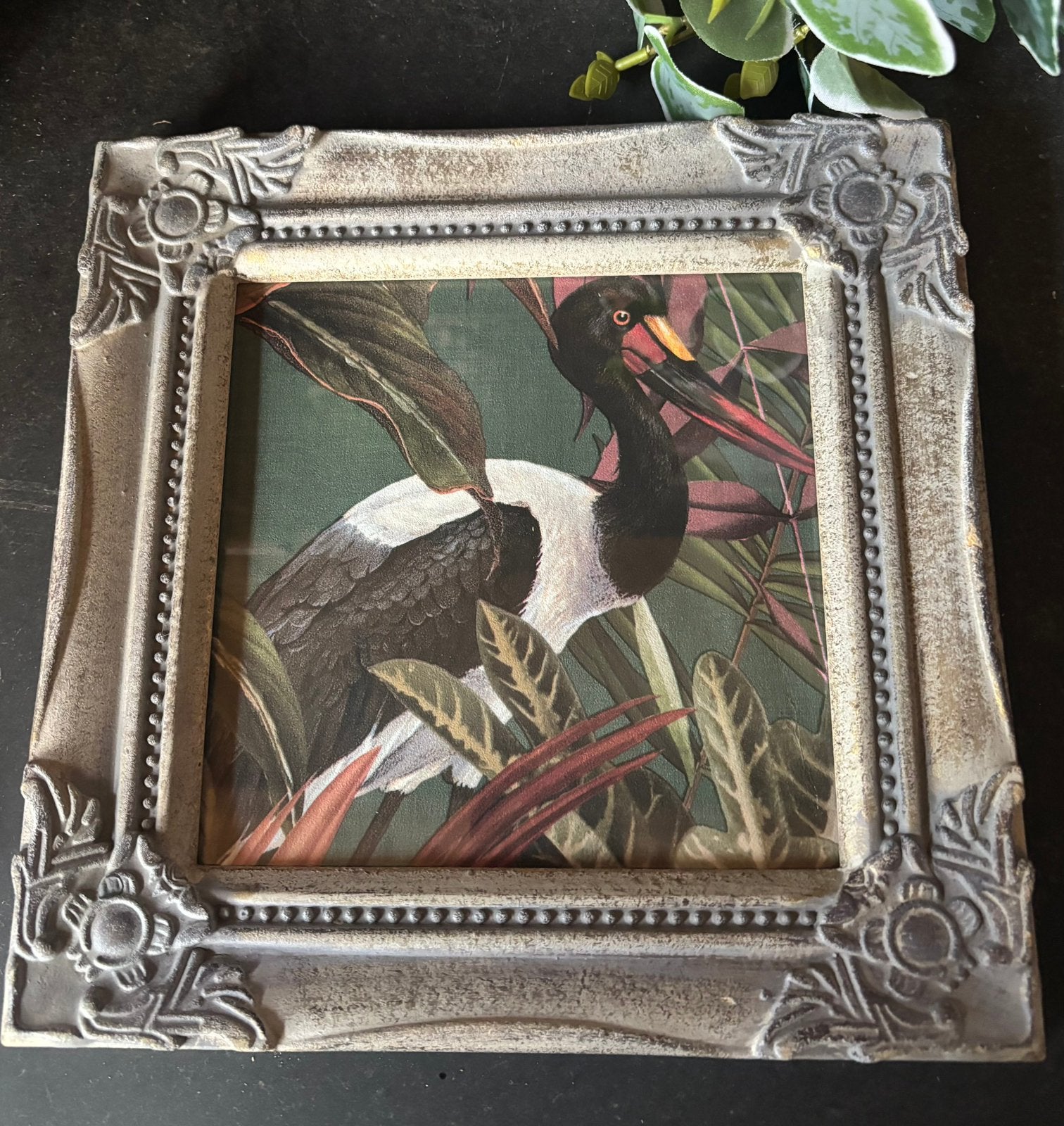 Brocante bewerkte fotolijst, barokstijl. Grijs/goud 23x23cm, Ophalen of Verzenden, Fotolijst