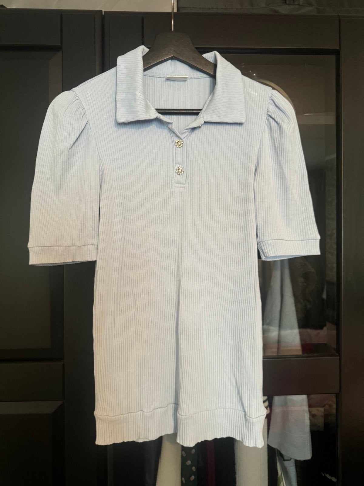 Pieces Maternity geribbelde top met knoopjes - Maat M, Maat 38/40 (M), Pieces Maternity, Blauw, Zo goed als nieuw