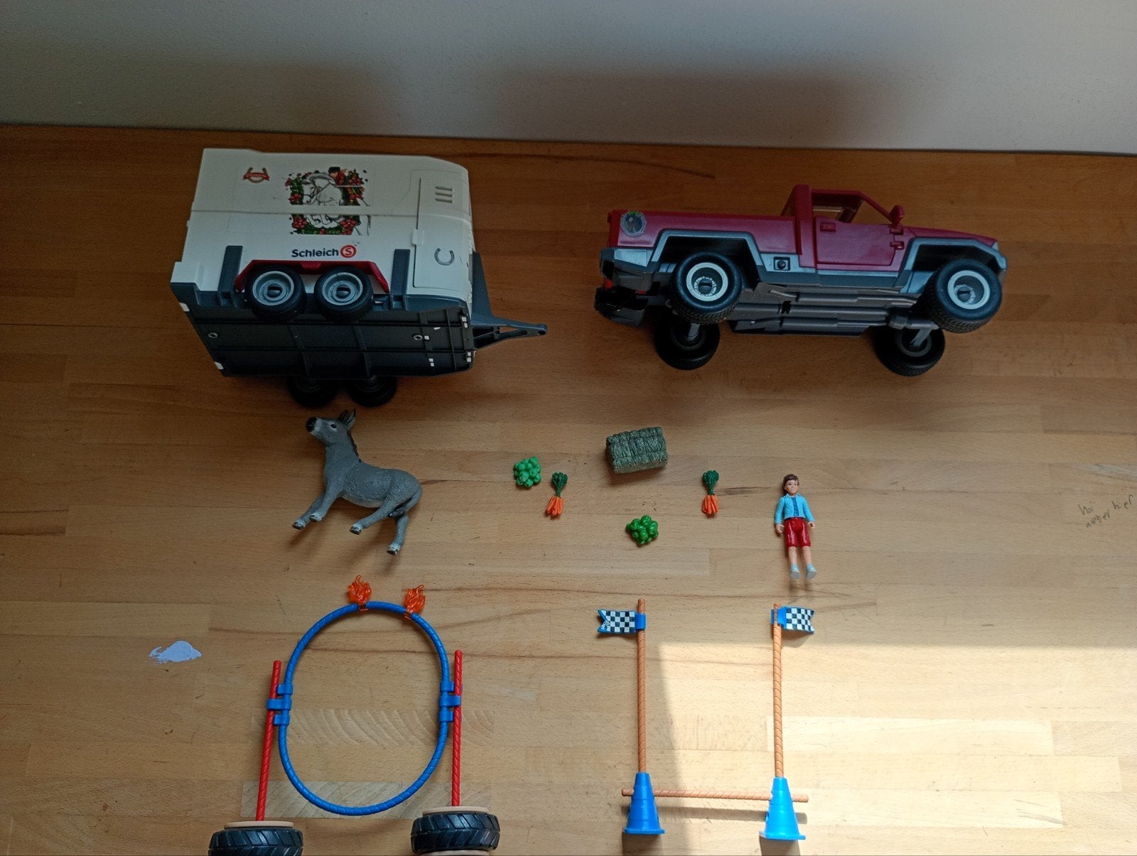 Schleich paardentrailer met pickup, ezel en accessoires, Ophalen, Gebruikt