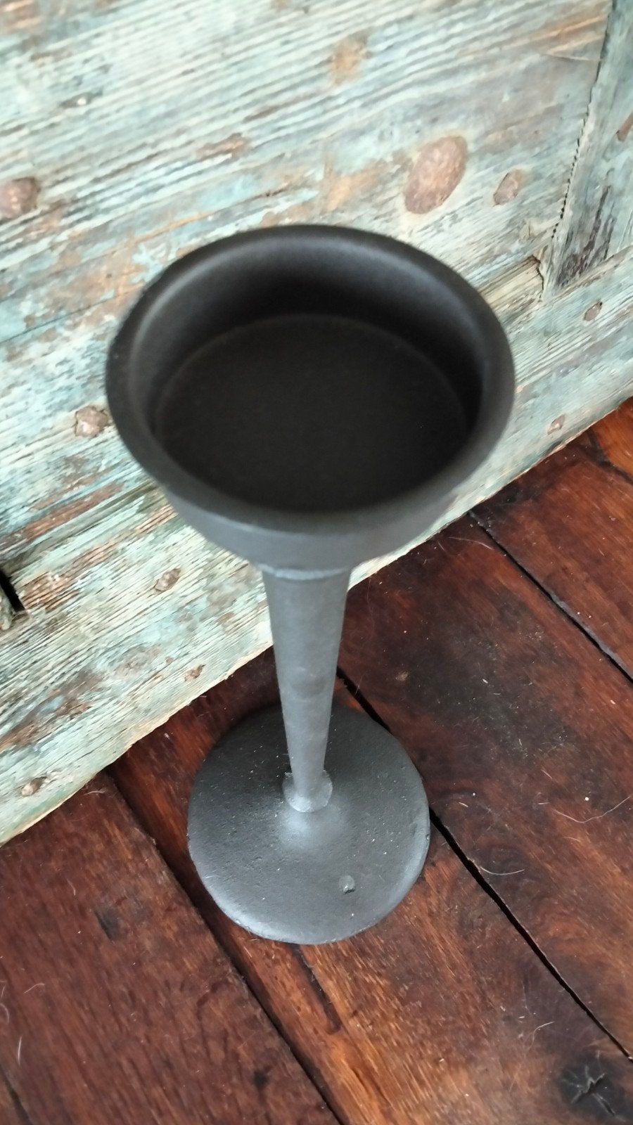 Brocante metalen zwaardere kandelaar (1), Ophalen of Verzenden