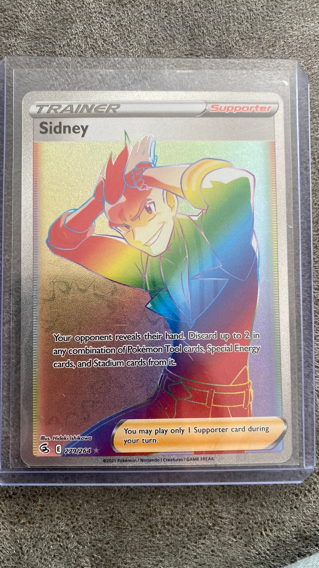 Pokémon Kaart Sidney Trainer Rainbow Rare Zo Goed Als Nieuw, Ophalen of Verzenden, Zo goed als nieuw, Losse kaart, Foil
