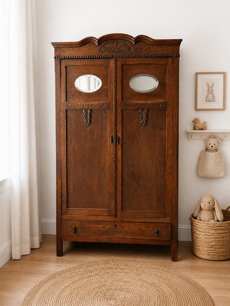 Vintage kledingkast met spiegeltjes, Ophalen, 50 tot 70 cm, 105 cm of meer, 100 cm of meer