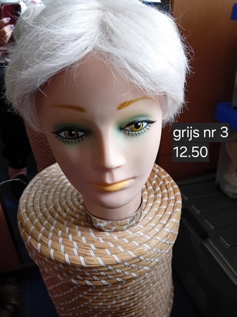 Pruiken grijs kort haar feestje, toneel, Ophalen of Verzenden, Zo goed als nieuw, Pruik of Haarverlenging