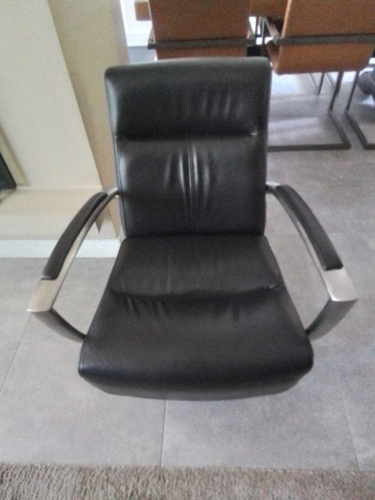 Mooie industriële leren draaifauteuil, Ophalen, 75 tot 100 cm, Zo goed als nieuw, Industriële