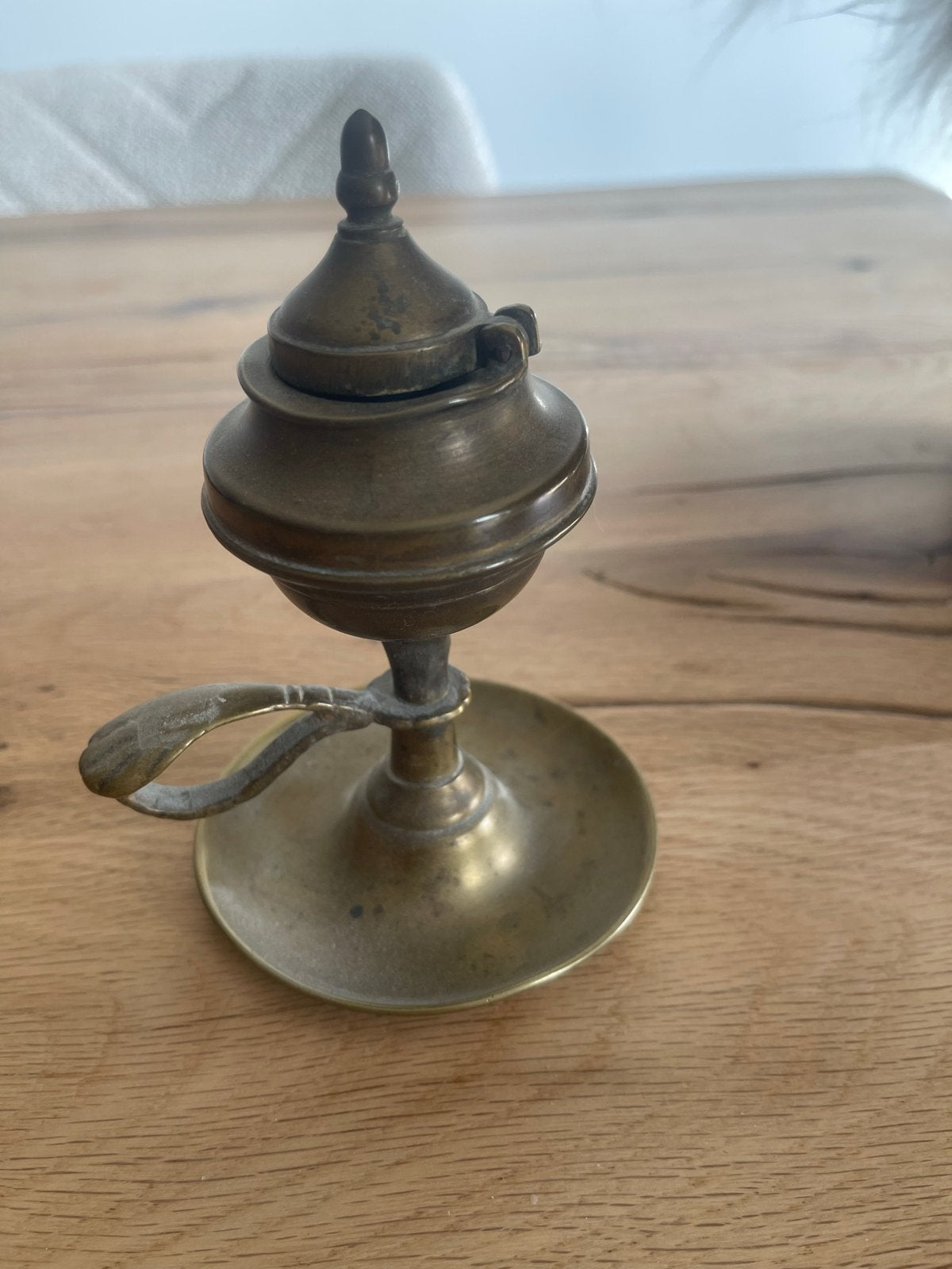 Antieke olielamp van messing, Antiek en Kunst, Antiek | Koper en Brons, Ophalen of Verzenden, Koper