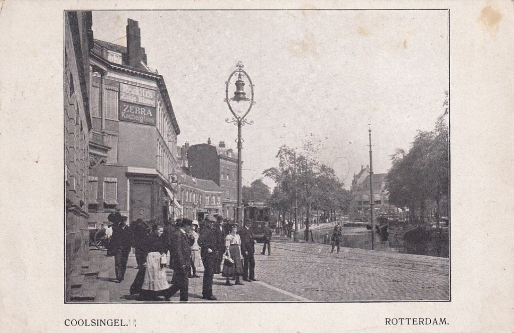 754G Rotterdam reclamekaart Coolsingel Wz. hoek Kruiskade, Ophalen of Verzenden, Voor 1920, Ongelopen, Zuid-Holland