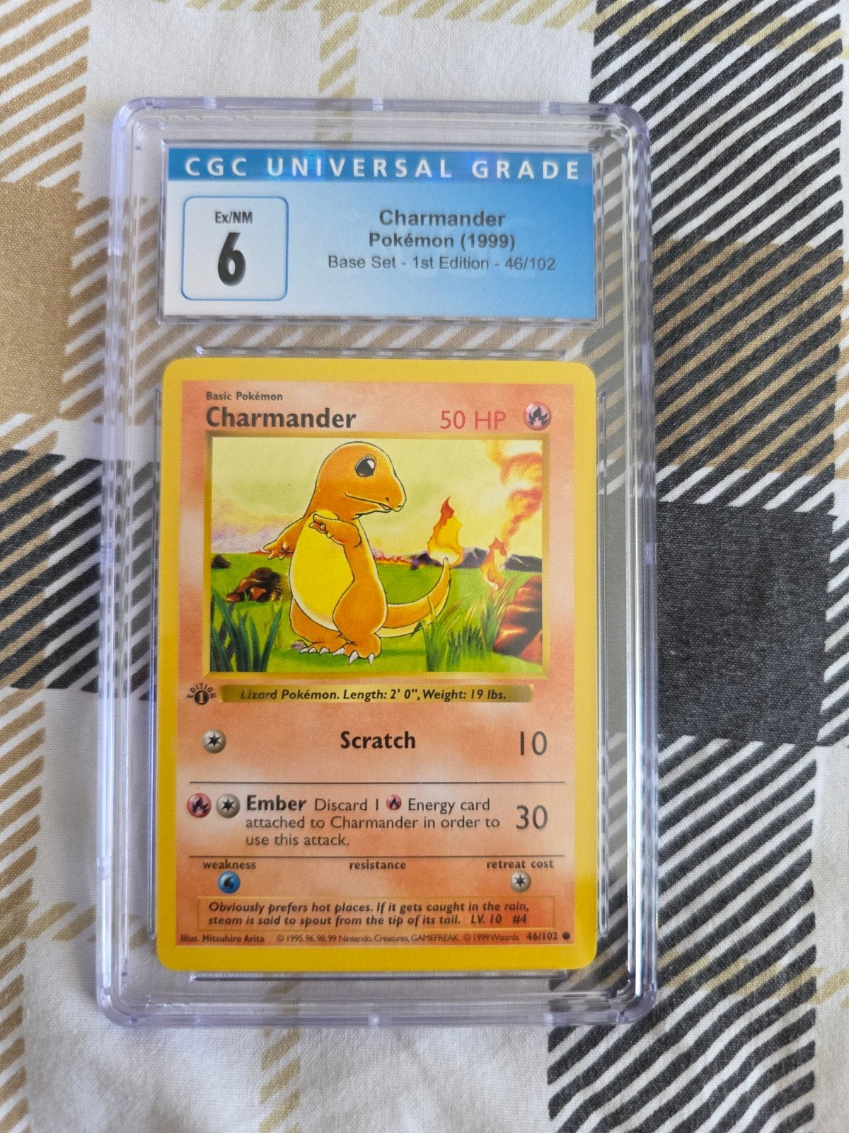 Charmander 46 1st Edition Shadowless CGC 6 Graded, Ophalen of Verzenden, Gebruikt, Losse kaart
