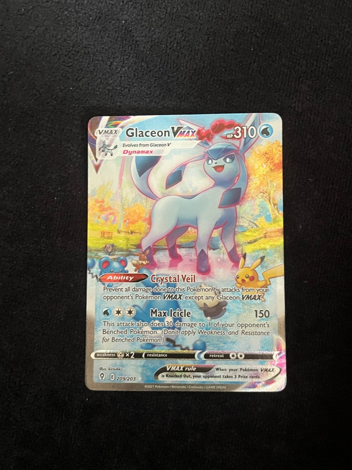 Glaceon VMAX 209/203 Evolving Skies Pokémon Kaart EXC+, Ophalen of Verzenden, Zo goed als nieuw, Losse kaart, Foil