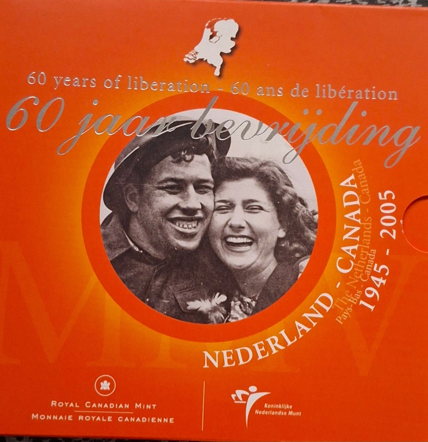 60 jaar Bevrijding Nederland - Canada muntset, Postzegels en Munten, Munten | Nederland, Koningin Beatrix, Zilver, Euro's, Verzenden